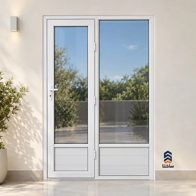 درب دوجداره UPVC وینتک با شیشه ۴و۴ ساده، ابعاد ۱۴۰۰×۲۰۰