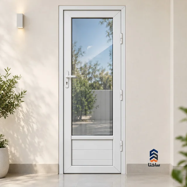 درب بالکنی دوجداره UPVC وینتک با شیشه ۴و۴ ساده، ابعاد ۷۰۰×۲۰۰۰